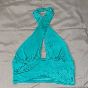 Urban Outfitters Teal Blue Halter Crop Top Size M